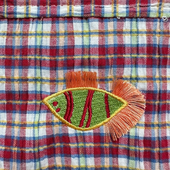 Vintage Best Buddies Plaid Shortall Romper Embroidered Fishing Summer Fall 0-3M - Picture 8 of 9